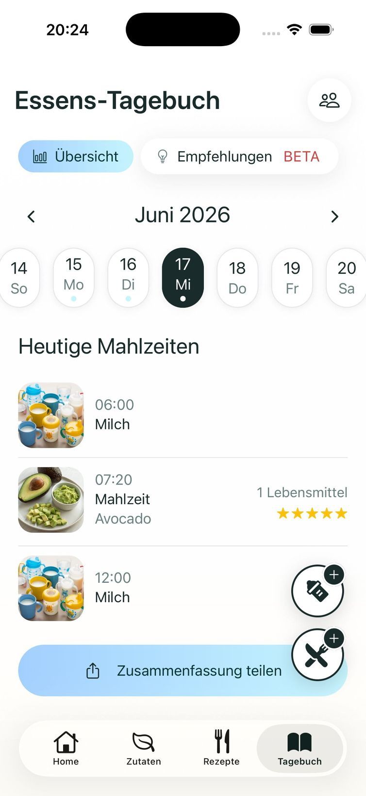Screenshot showing the Starting Solids app interface